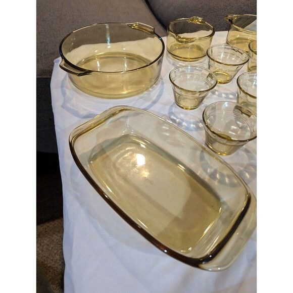 14 pc Vintage Forte Crisa Mexico Honey Amber Glass Baking Serving Dishes - Picture 6 of 8